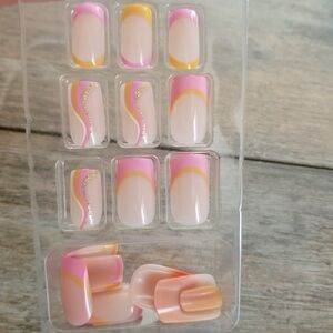Pink and Yellow Press On Nails Press On Nail Set Medium Square Press Ons